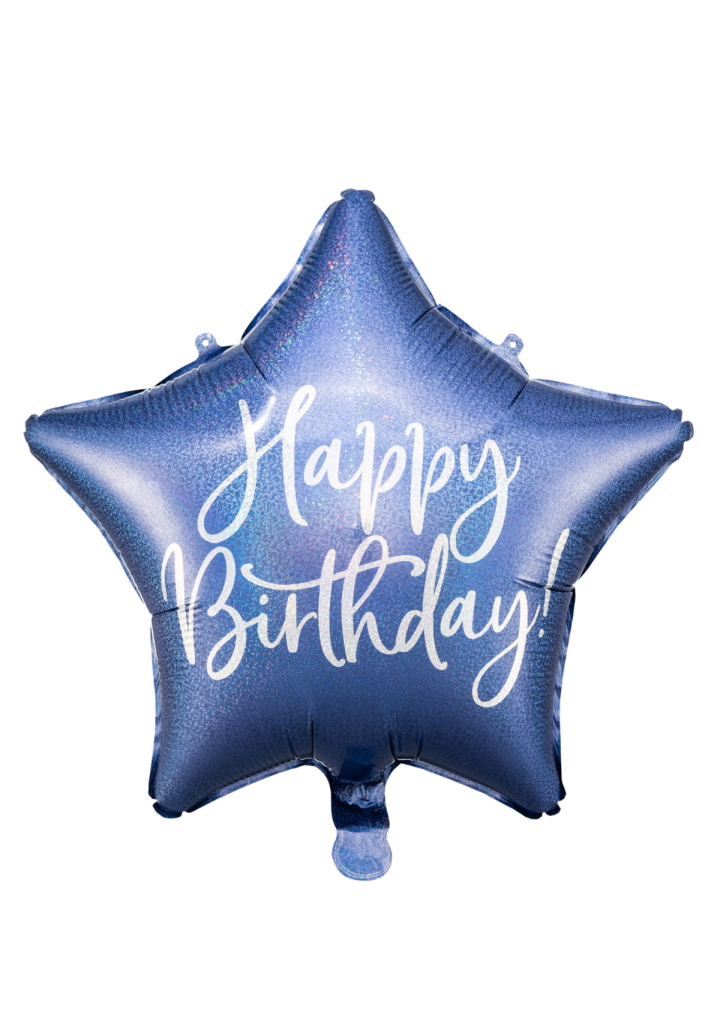 Gwiazdka foliowa niebieska HAPPY BIRTHDAY